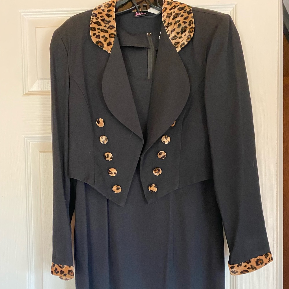 Fredricks of Hollywood Black Leopard Skin Trimmed 2-Piece Tuxedo Dress Size 7/8